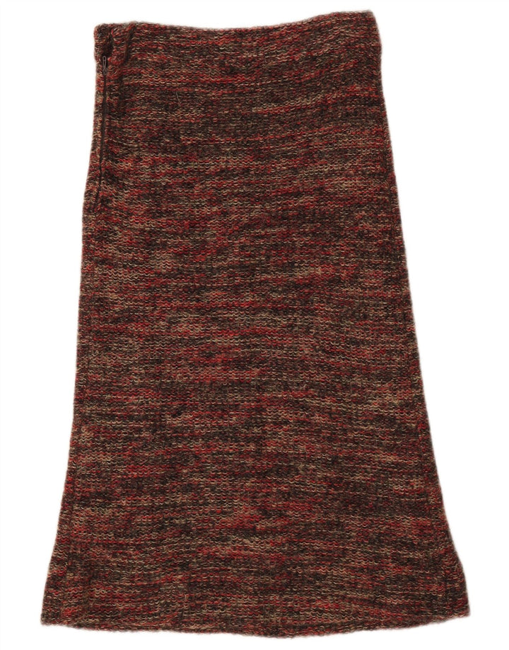 Gonna a trapezio vintage da donna in maglia W27 piccola in lana screziata multicolore