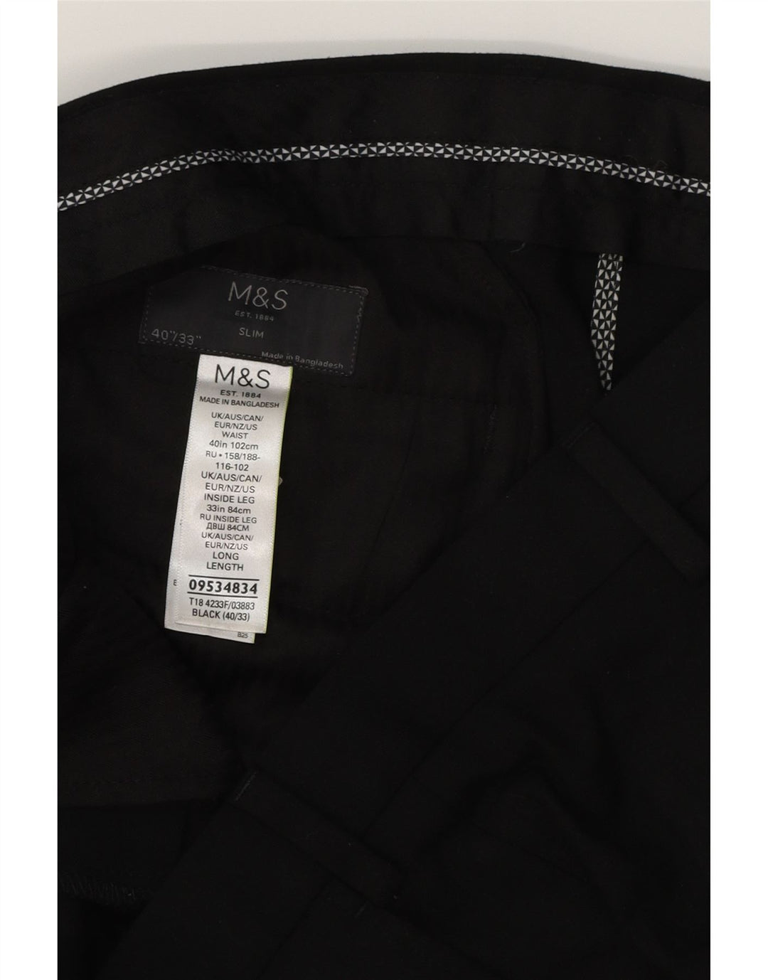 MARKS & SPENCER Pantaloni chino slim da uomo W40 L33 poliestere nero