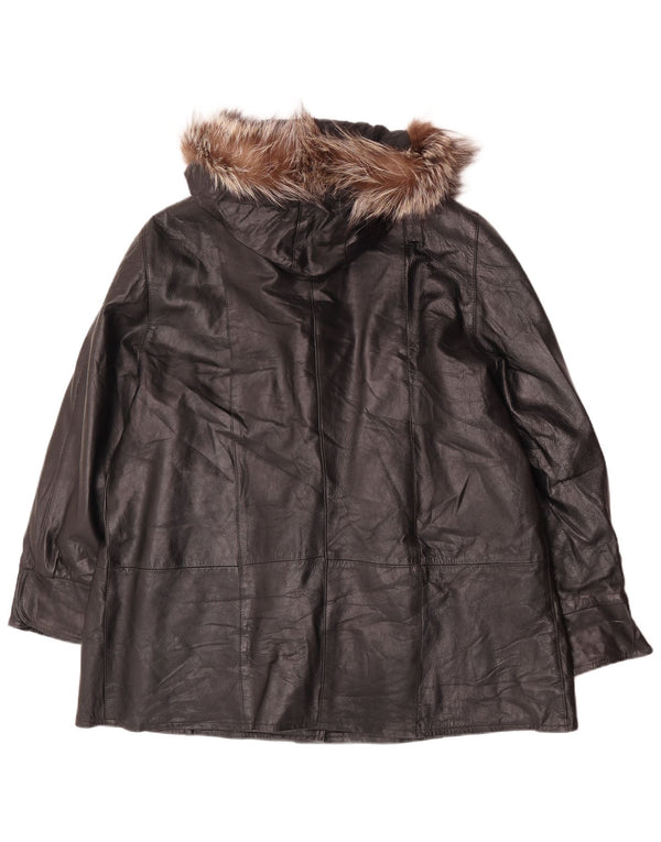 Cappotto in pelle con cappuccio da donna leggendaria del 1957 UK 18 XL Nero