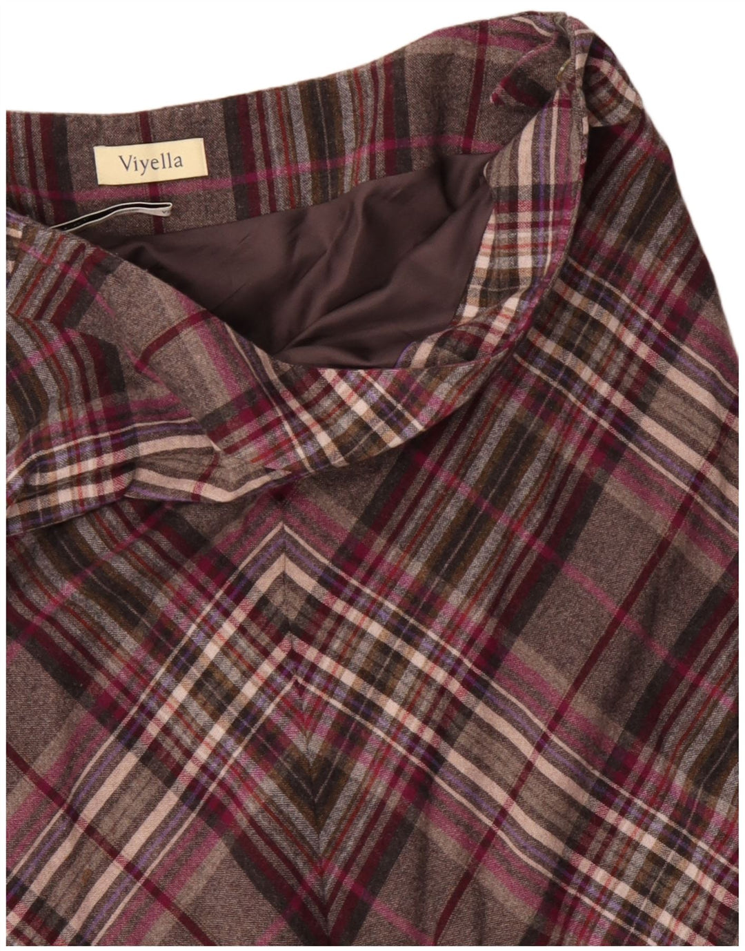 VIYELLA Gonna a trapezio da donna UK 16 Grande W36 Lana a quadri grigia