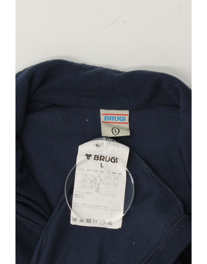 BRUGI Womens Zip Neck Fleece Jumper UK 14 Large Navy Blue Polyester Vintage Brugi and Second-Hand Brugi from Messina Hembry 