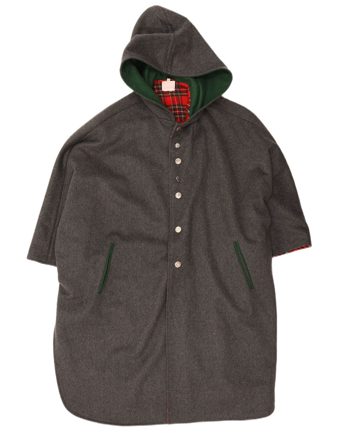 Cappotto poncho vintage con cappuccio da donna, taglia unica, grigio