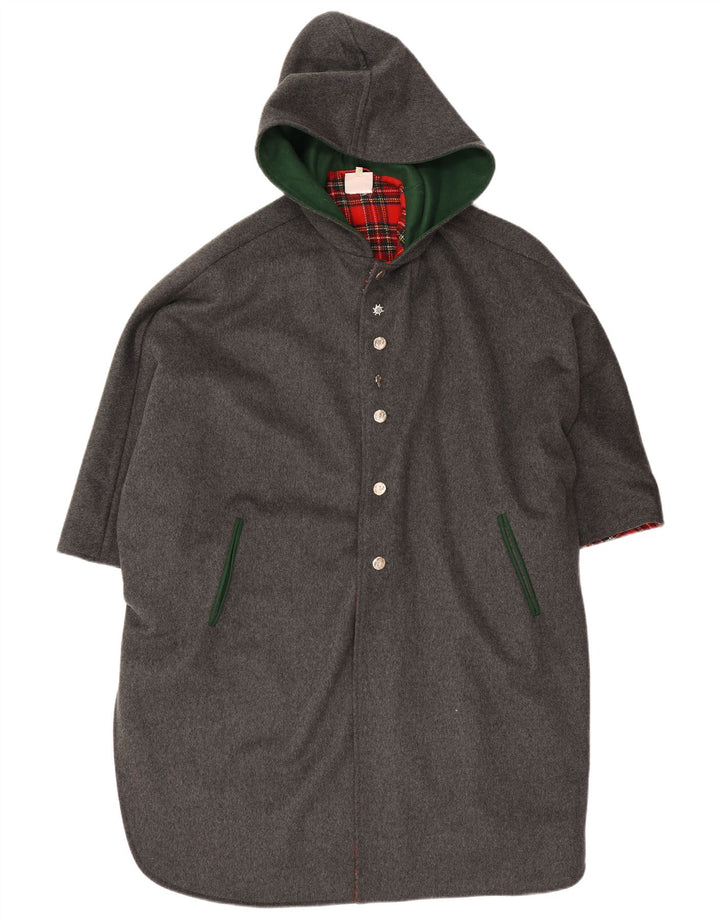 Cappotto poncho vintage con cappuccio da donna, taglia unica, grigio