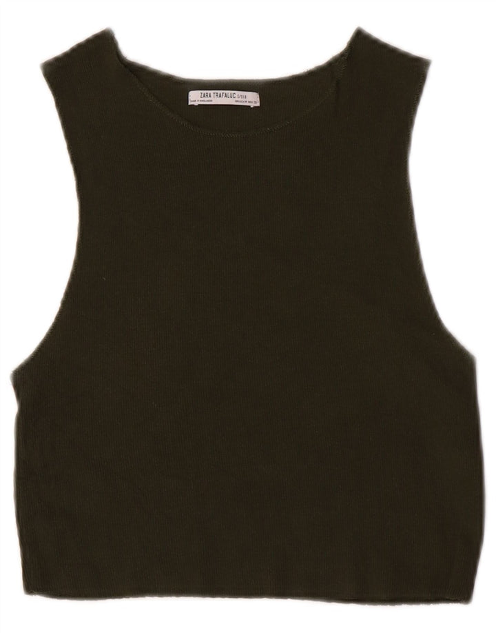 Canotta corta da donna Zara UK 8 piccola in cotone verde