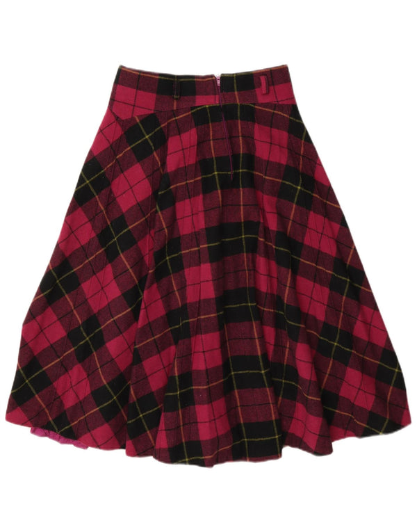 Gonna svasata a vita alta da donna vintage W26 piccola in viscosa scozzese bordeaux