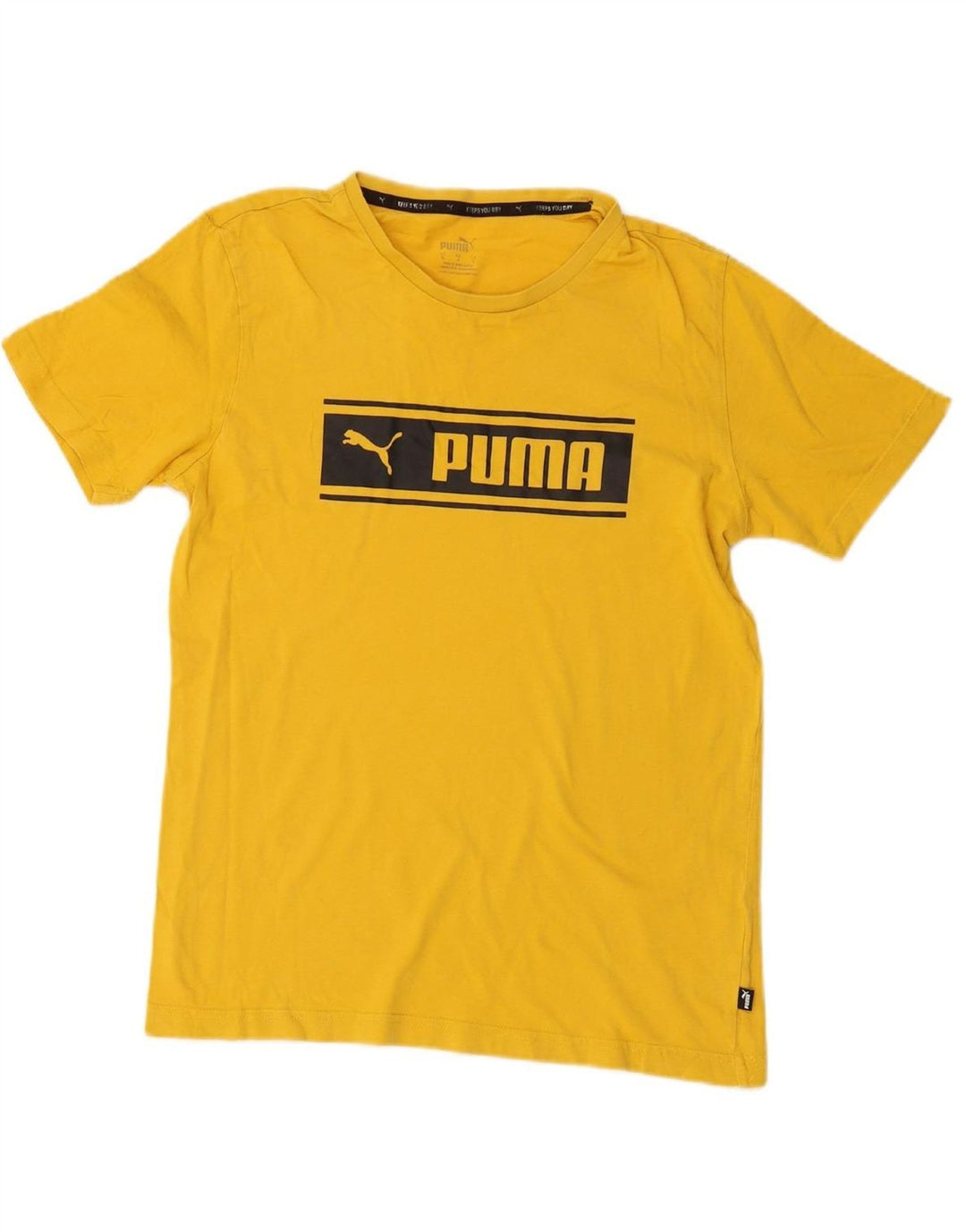 PUMA Mens Graphic T-Shirt Top Small Yellow Cotton
