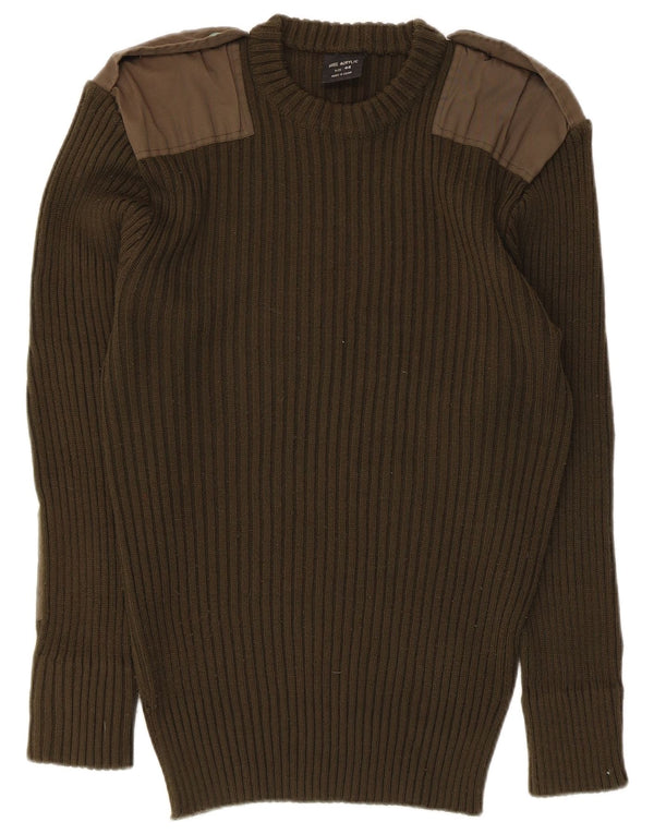 Maglione maglione girocollo militare vintage da uomo IT 44 XS acrilico kaki