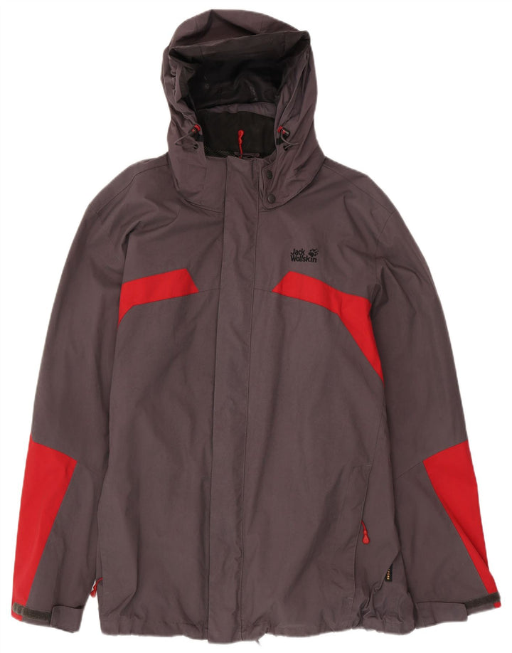 JACK WOLFSKIN Giacca antipioggia da uomo con cappuccio UK 48 2XL Poliammide color block grigio
