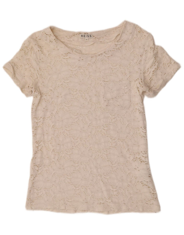 Top in camicetta di pizzo da donna Reiss UK 6 XS Cotone floreale beige
