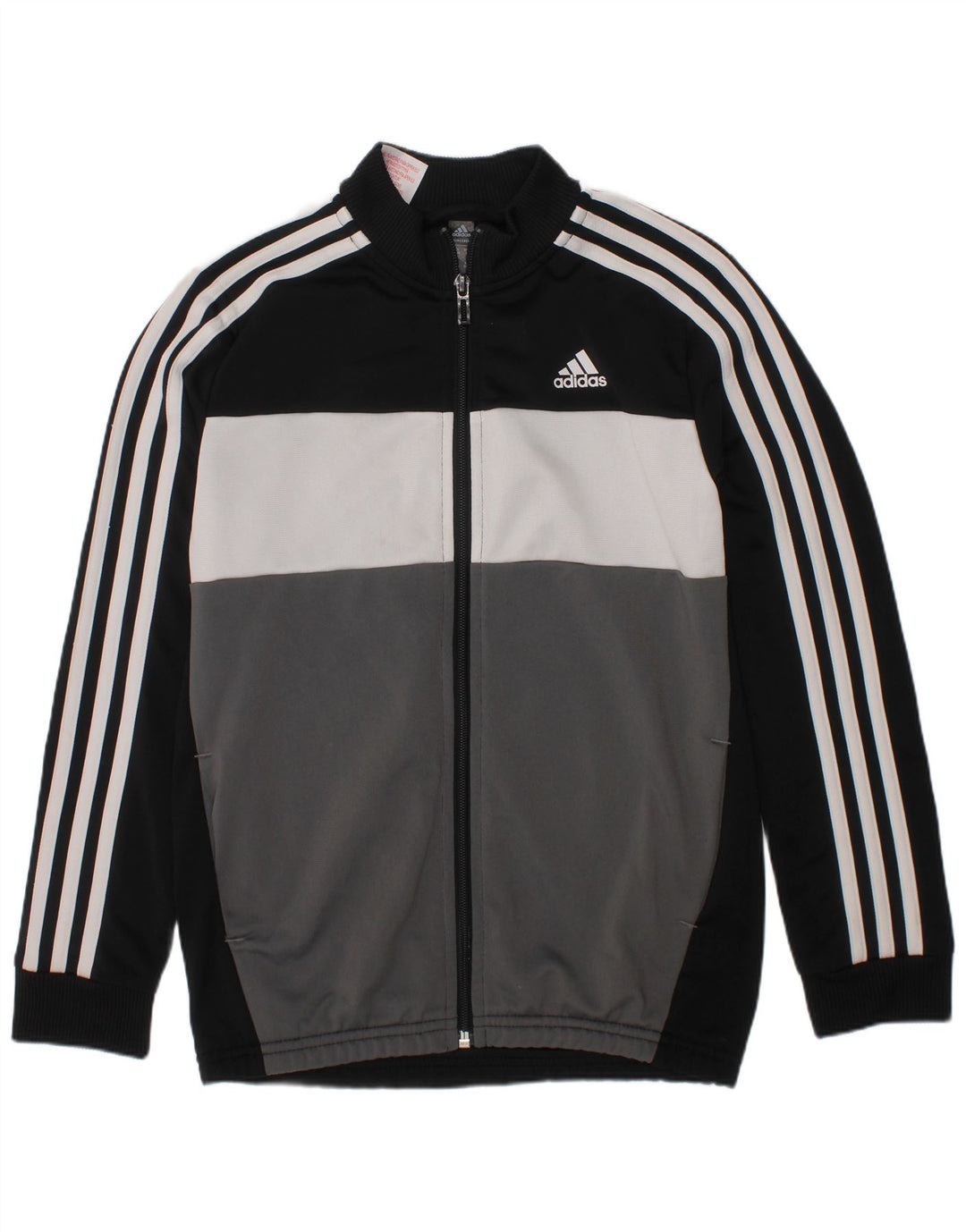 ADIDAS Boys Tracksuit Top Jacket 9-10 Years Black Colourblock Polyester