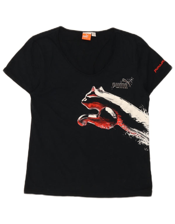 Puma T-shirt grafica da donna Top UK 12 Medium Blu Navy Cotone