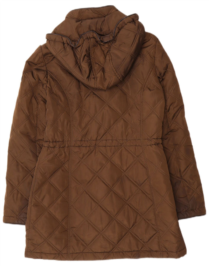 Giacca trapuntata con cappuccio da donna Dkny UK 10 piccola in poliestere marrone