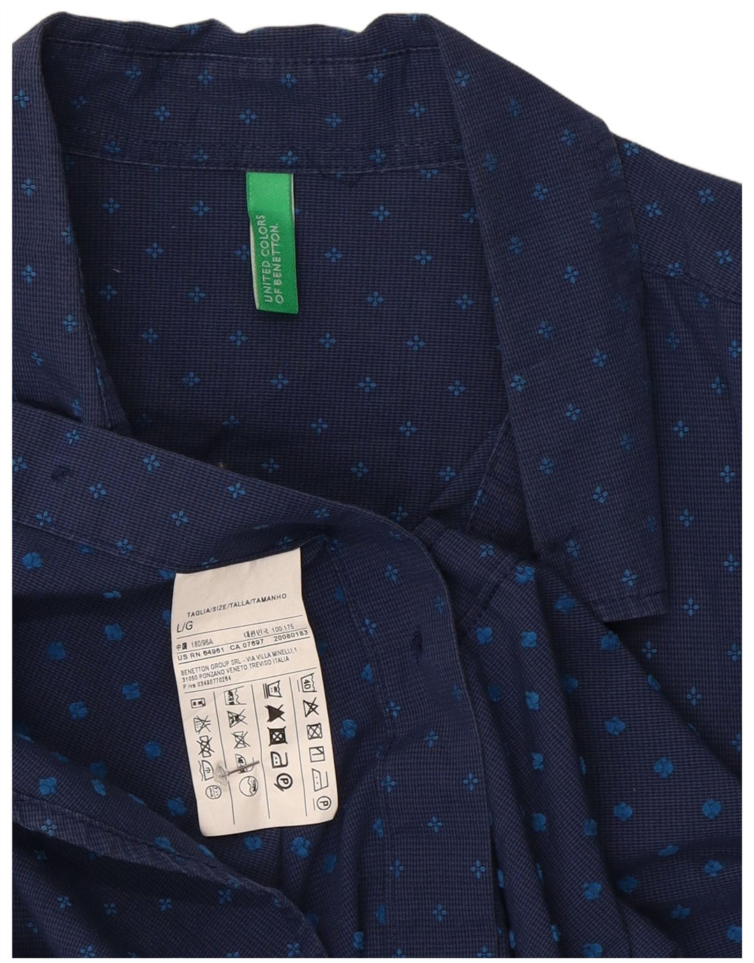 Camicia Benetton Uomo Large Blu Navy Maculato Cotone