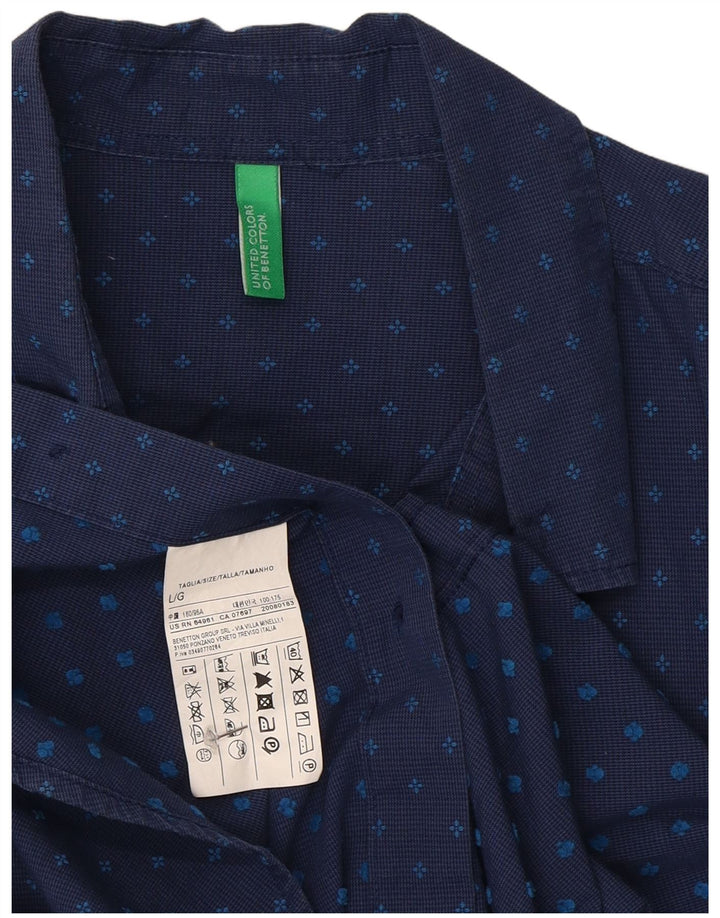 Camicia Benetton Uomo Large Blu Navy Maculato Cotone