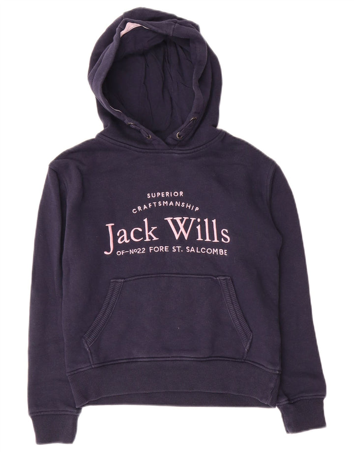 JACK WILLS Felpa con cappuccio grafica per ragazze 8-9 anni in cotone blu navy