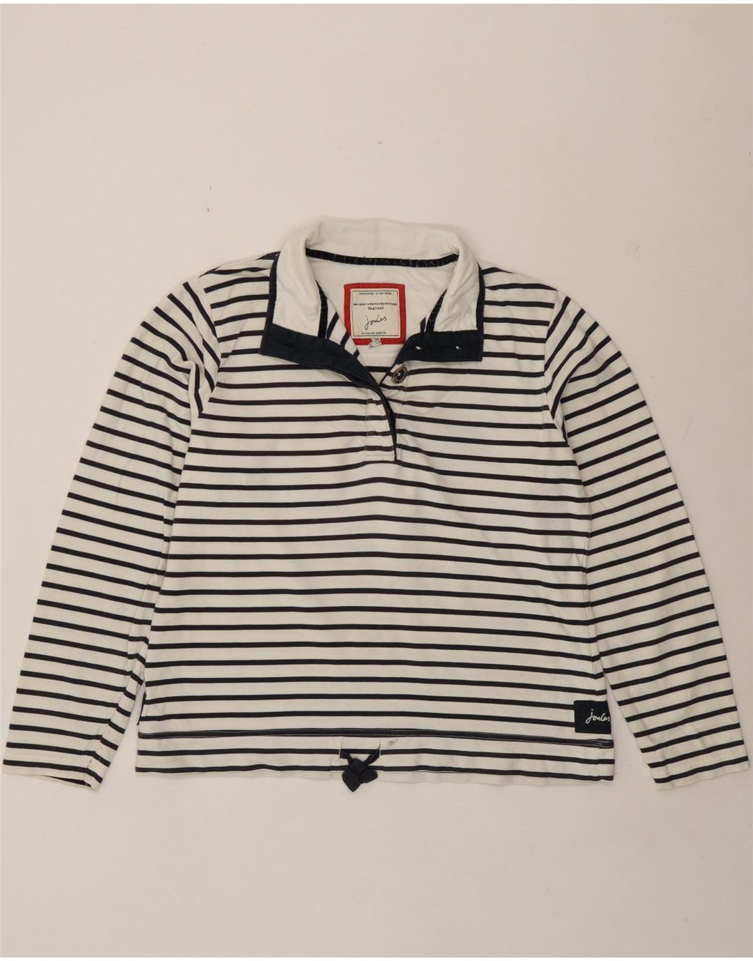 Joules Felpa da Donna con Collo a Bottone, Maglione UK 16, Grandi Righe Bianche
