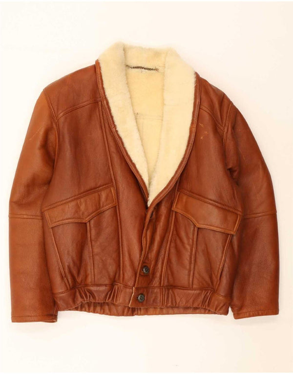 Giacca in shearling vintage da uomo UK 40 Shearling marrone grande