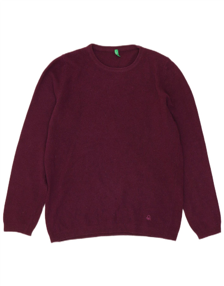 Maglione maglione girocollo da donna Benetton UK 14 Lana bordeaux medio