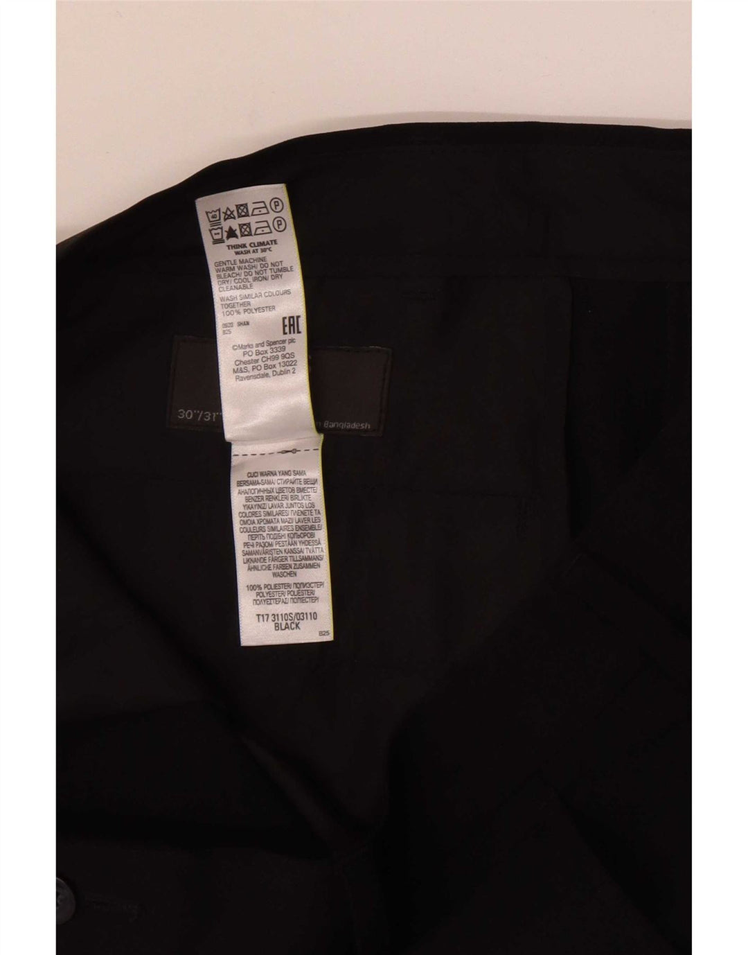 Pantaloni casual slim da uomo Marks & Spencer W30 L31 poliestere nero