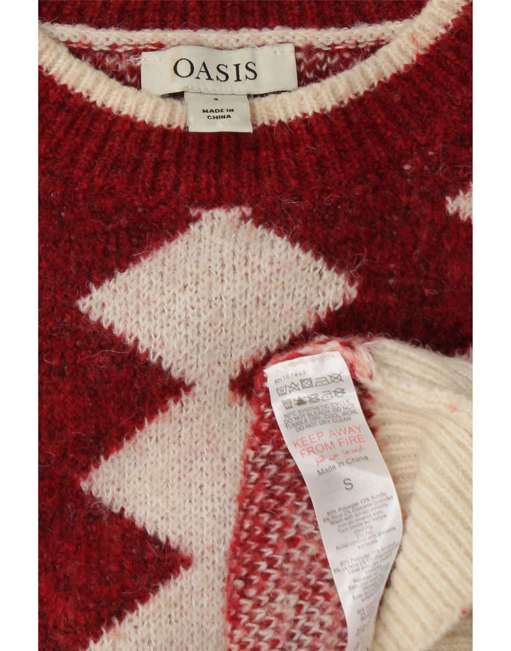 Maglione maglione girocollo oversize da donna Oasis UK 10 Piccolo rosso geometrico
