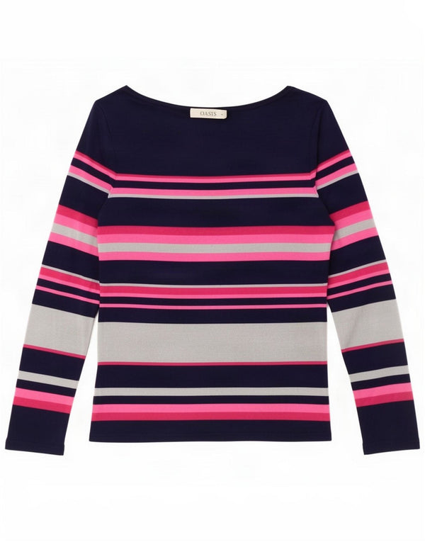 Oasis Camicetta regolare da donna UK 12 Media Viscosa a righe blu navy