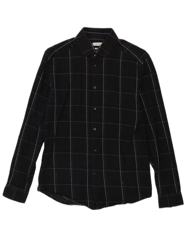 Camicia Reiss da uomo slim fit in flanella, cotone a quadri nero medio