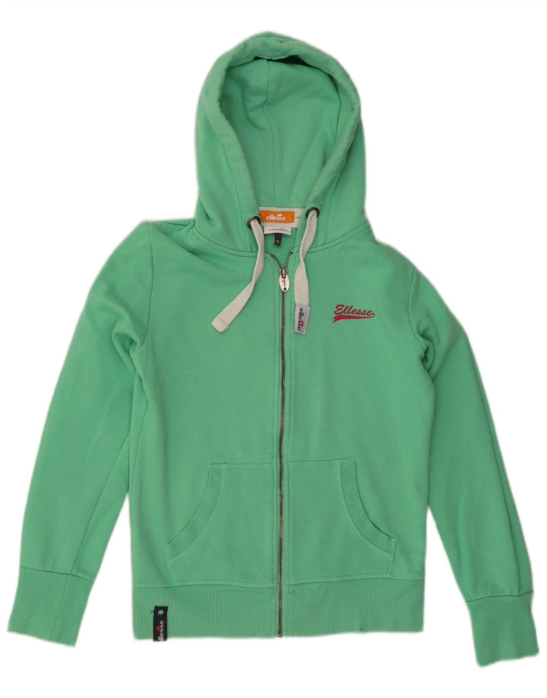 ELLESSE Maglione con cappuccio e zip da donna UK 10 Piccolo cotone verde