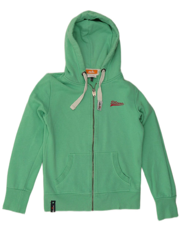 ELLESSE Maglione con cappuccio e zip da donna UK 10 Piccolo cotone verde