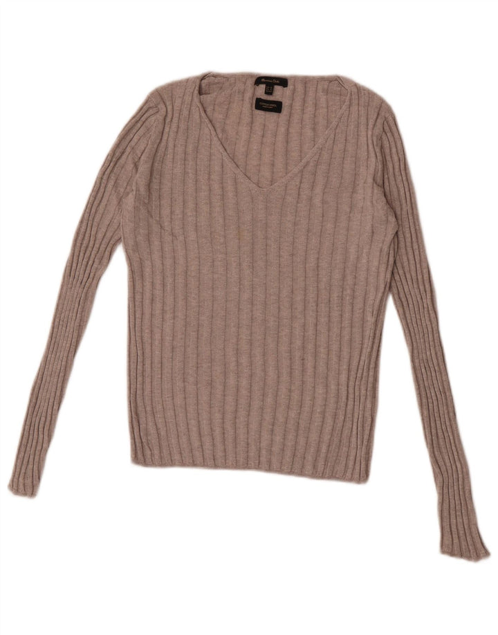 Maglione maglione con scollo a V da donna Massimo Dutti UK 6 XS Beige