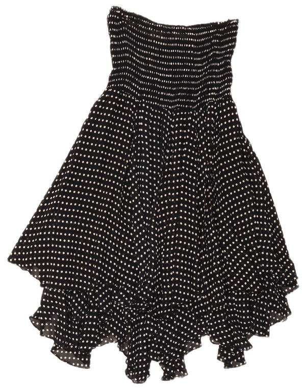 Abito vintage asimmetrico senza spalline da donna UK 18 XL viscosa nera a pois