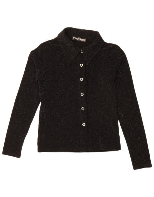 Camicetta da donna vintage UK 8 piccola in poliestere nero