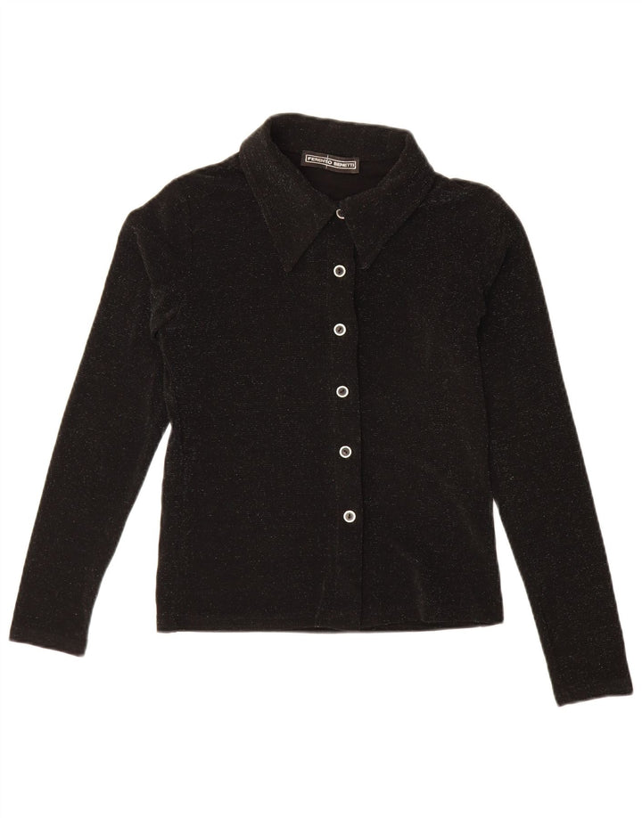 Camicetta da donna vintage UK 8 piccola in poliestere nero