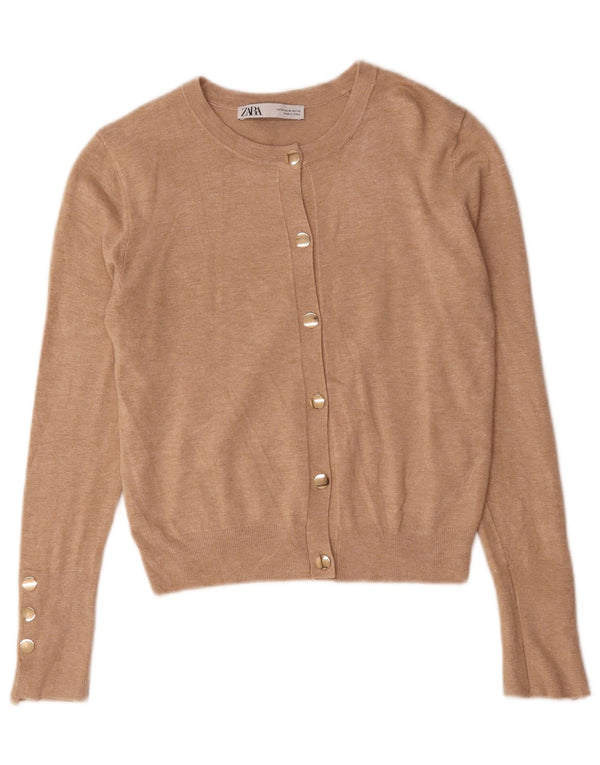 Maglione cardigan da donna Zara UK 12 Viscosa beige medio