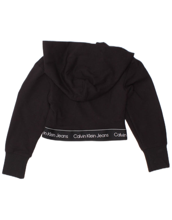 Maglione con cappuccio grafico per ragazze Calvin Klein Crop Graphic 3-4 anni in viscosa nera