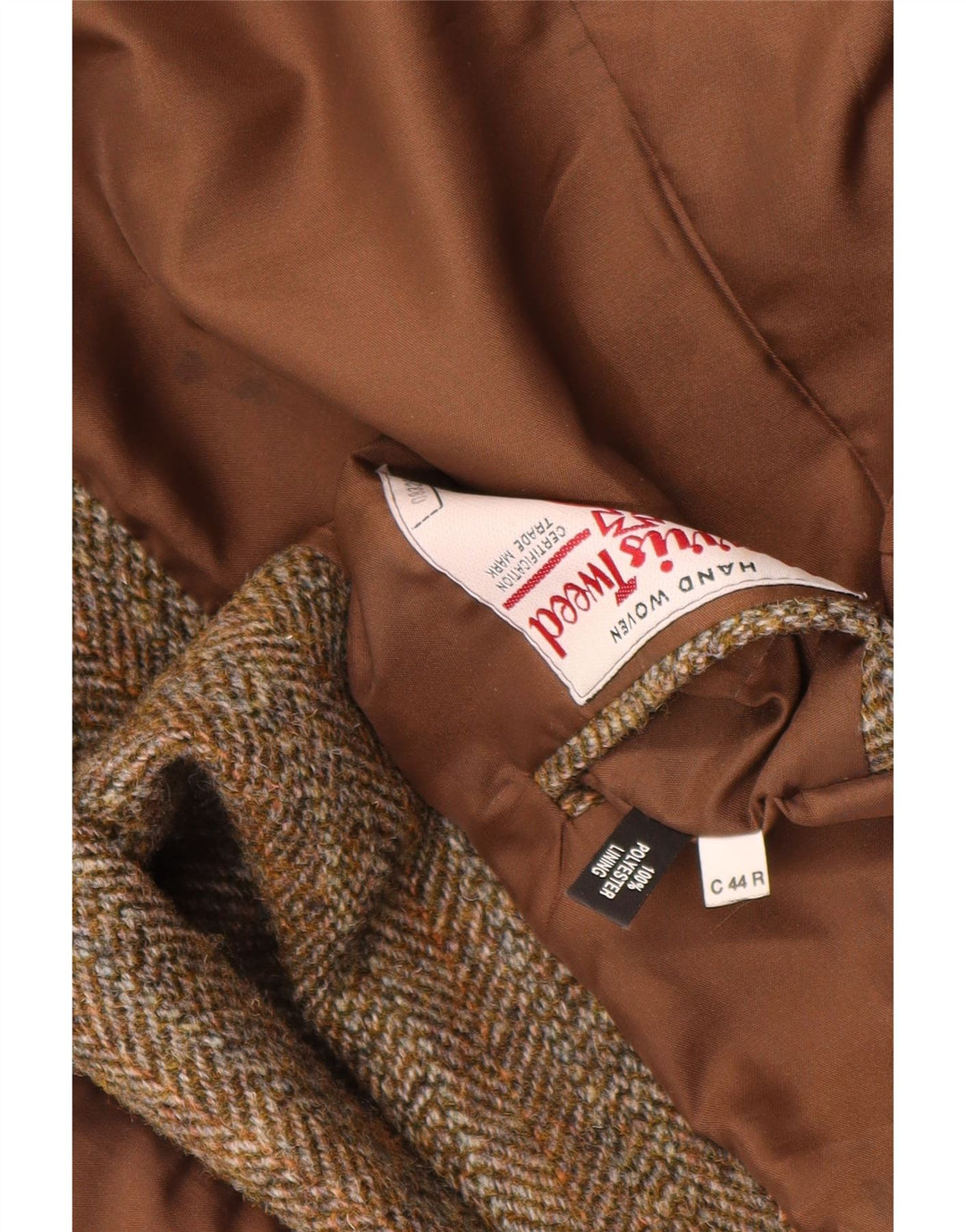 Giacca blazer a 2 bottoni da uomo Harris Tweed UK 44 2XL Lana a spina di pesce marrone