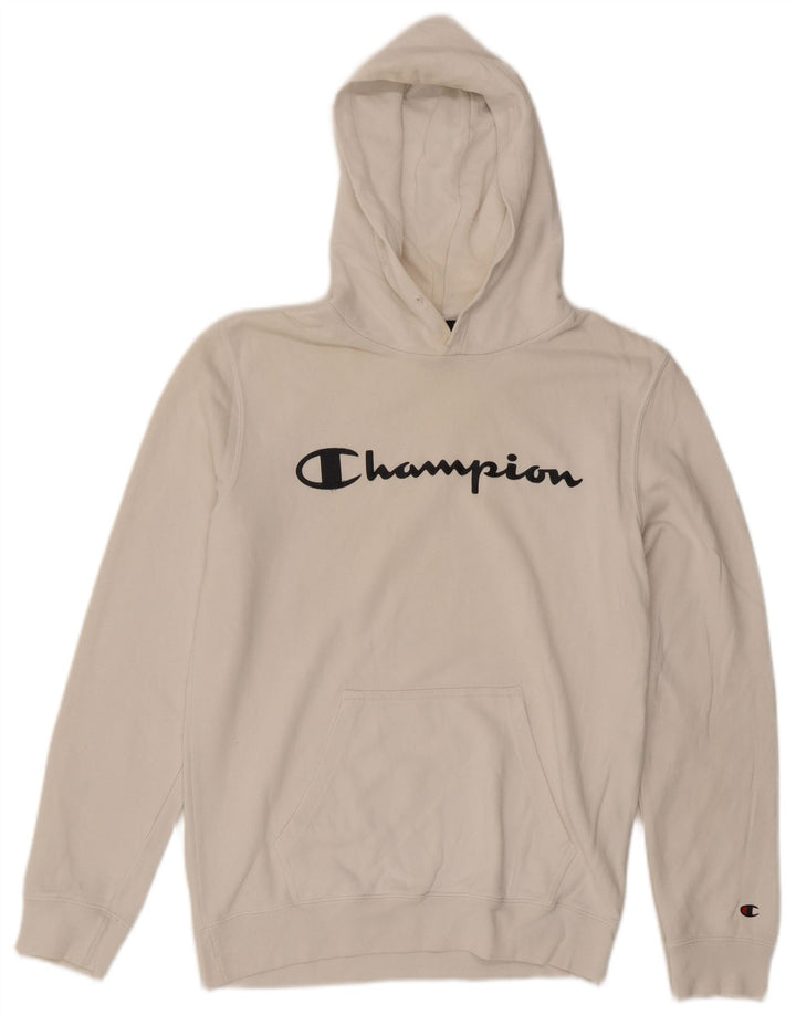 Maglione con cappuccio grafico da uomo Champion bianco medio
