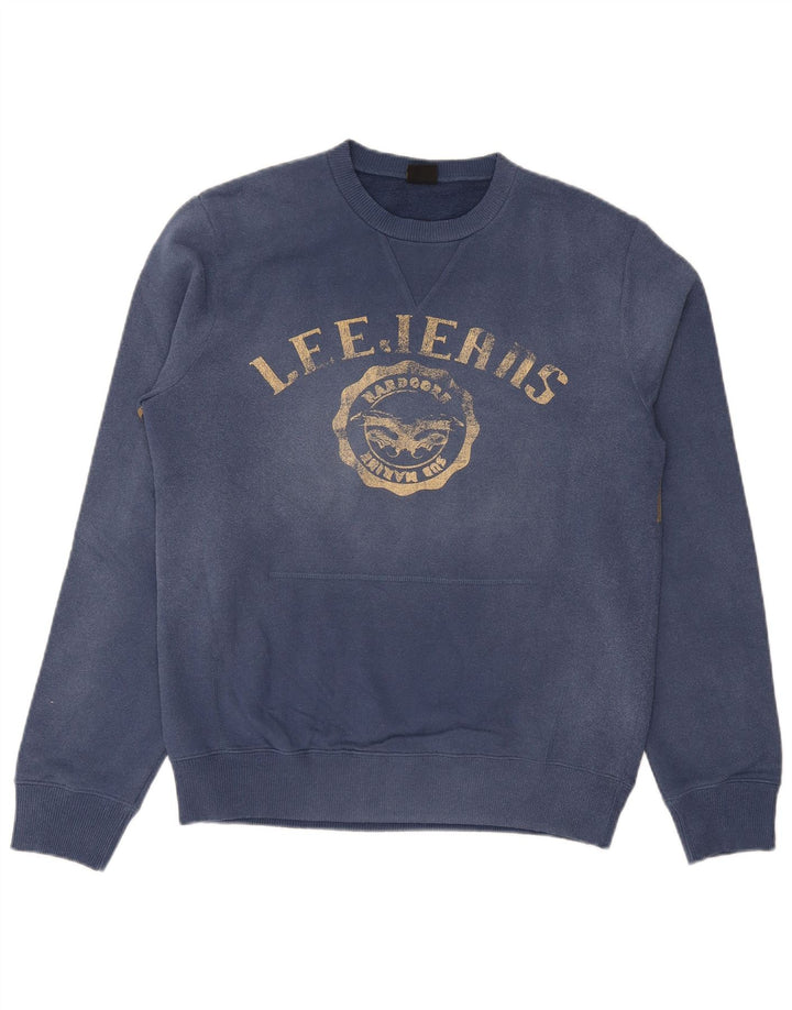 Felpa grafica da uomo Lee, maglione grande, cotone blu navy