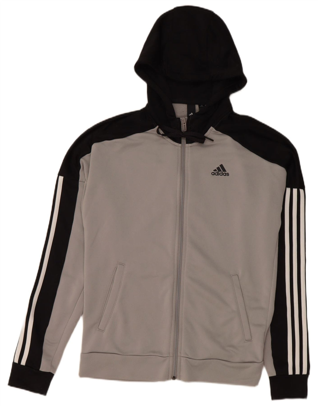 Maglione con cappuccio e zip da uomo Adidas piccolo in poliestere color block grigio