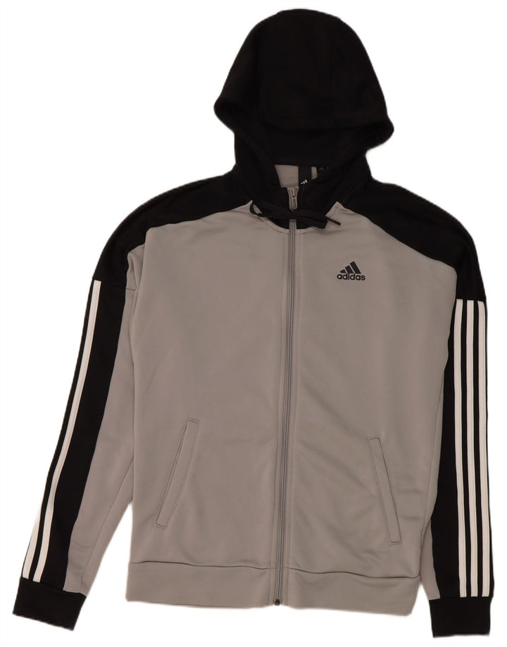 Maglione con cappuccio e zip da uomo Adidas piccolo in poliestere color block grigio
