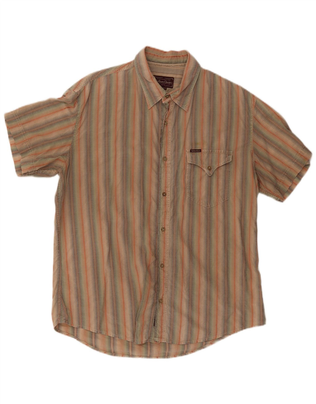 MARLBORO CLASSICS Camicia a maniche corte da uomo 2XL Cotone a righe multicolore