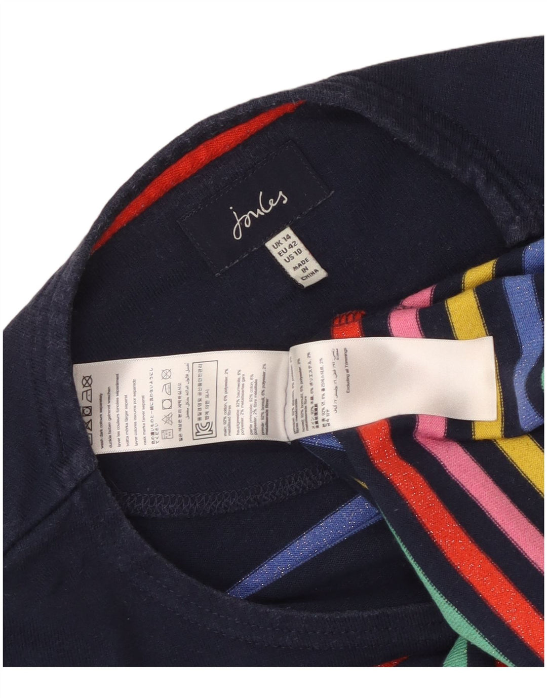 Joules Top da donna a maniche lunghe UK 14 Grande cotone a righe multicolori