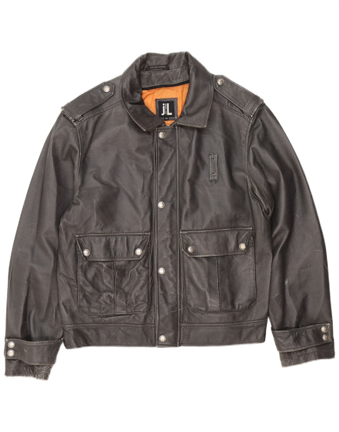 Giacca in pelle militare vintage da uomo IT 54 2XL Pelle nera