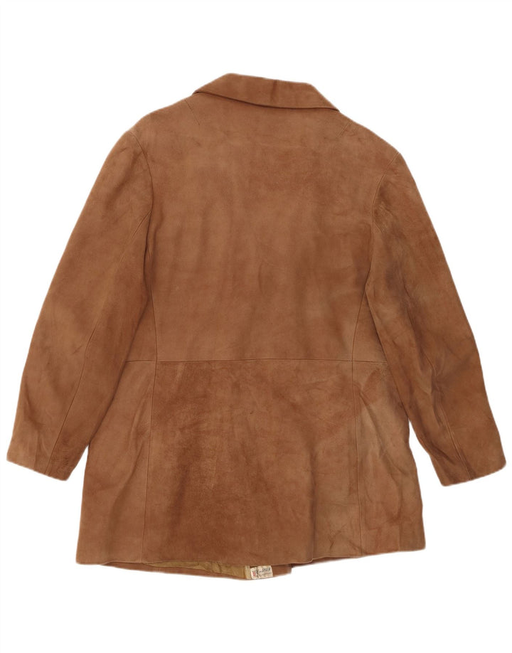 Cappotto doppiopetto in pelle scamosciata da donna VINTAGE EU 50 3XL in pelle marrone
