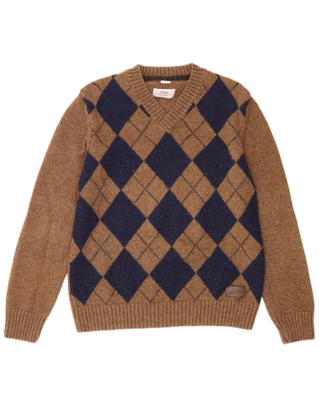 Maglione da uomo con scollo a V S.Oliver grande lana a rombi/diamante marrone