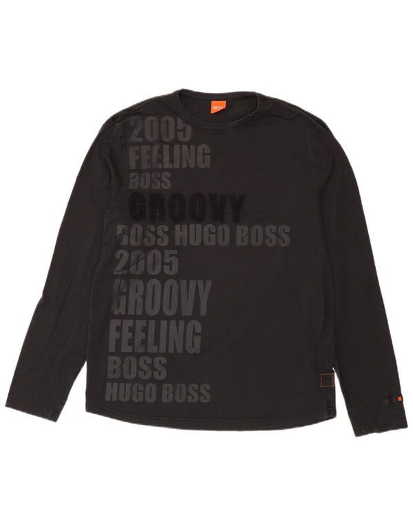 Hugo Boss Top grafico da uomo a maniche lunghe in cotone nero medio