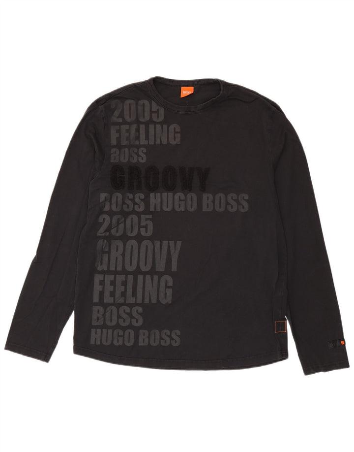 Hugo Boss Top grafico da uomo a maniche lunghe in cotone nero medio