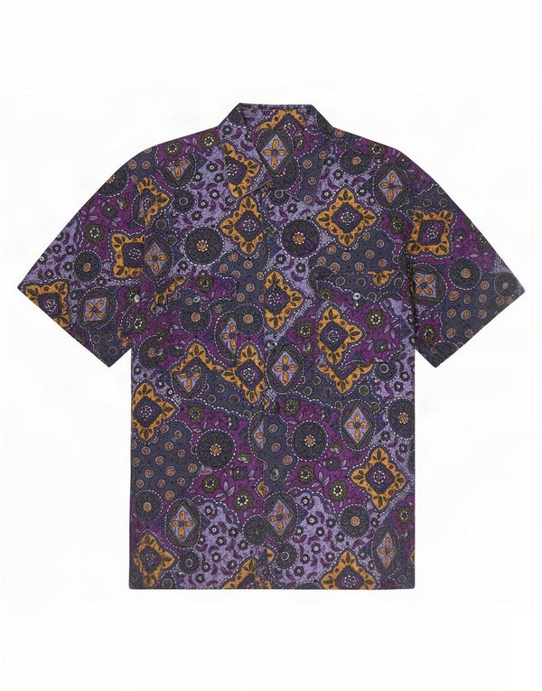 Camicia vintage da uomo a maniche corte grande motivo cachemire viola