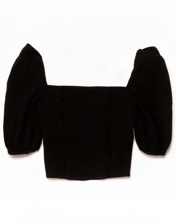 Zara Top corto da donna con spalle scoperte e maniche a 3/4 UK 6 XS Nero