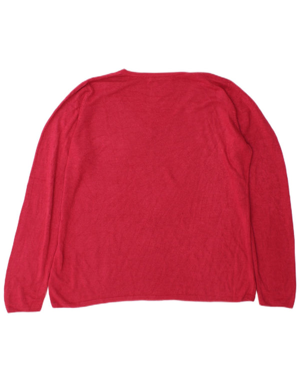 Maglione maglione con scollo a V da donna Marks & Spencer UK 20 2XL Acrilico rosso