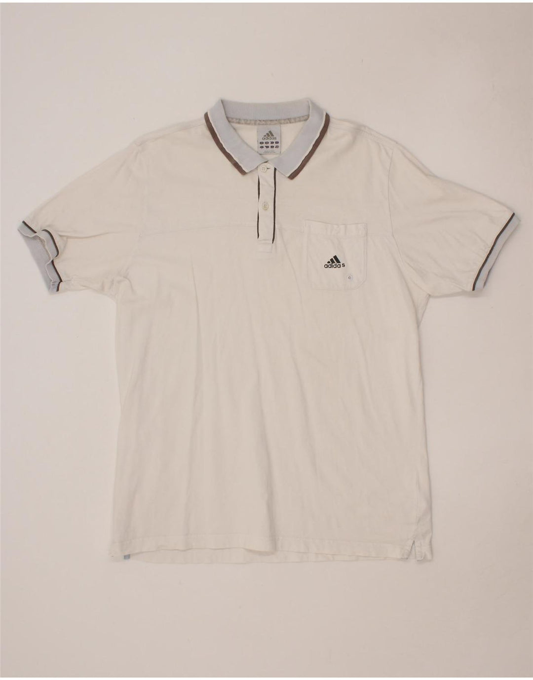 ADIDAS Mens Polo Shirt Large Off White Cotton Vintage Adidas and Second-Hand Adidas from Messina Hembry 